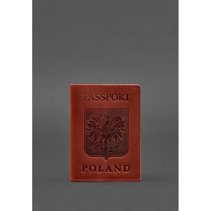 Шкіряна обкладинка для паспорта з польським гербом корал Crazy Horse від компанії Shock km ua - фото 1