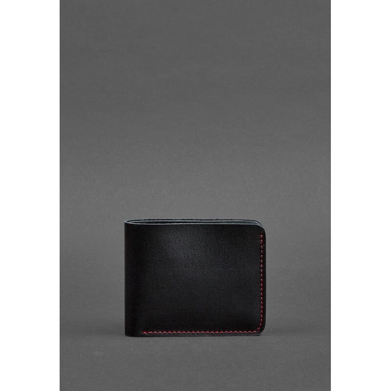 Шкіряне портмоне 4.1 (4 кишені) чорне з червоною ниткою від компанії Shock km ua - фото 1