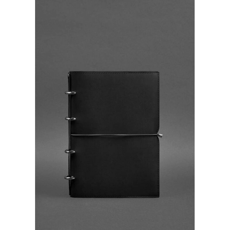 Шкіряний блокнот А4 на кільцях (Софт-бук) 9.0 в м'якій обкладинці чорний краст від компанії Shock km ua - фото 1