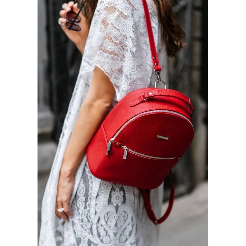 Шкіряний жіночий міні-рюкзак Kylie червоний від компанії Shock km ua - фото 1