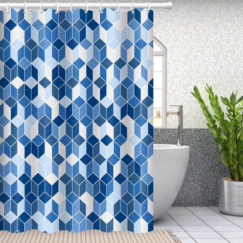 Шторка для ванної кімнати Bathlux 180 x 180 см люкс якість з водовідштовхувальним покриттям, Синя з принтом від компанії Shock km ua - фото 1