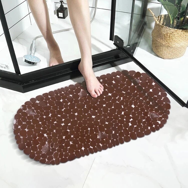 Силіконовий килимок для ванни Bathlux овальної форми, нековзкий, люкс якість 69 х 35 см Коричневий від компанії Shock km ua - фото 1