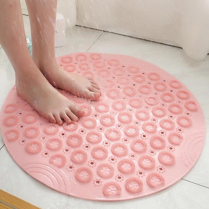 Силіконовий круглий килимок протиковзкий Bathlux на присосках для ванни та душу 55х55 см, Рожевий від компанії Shock km ua - фото 1