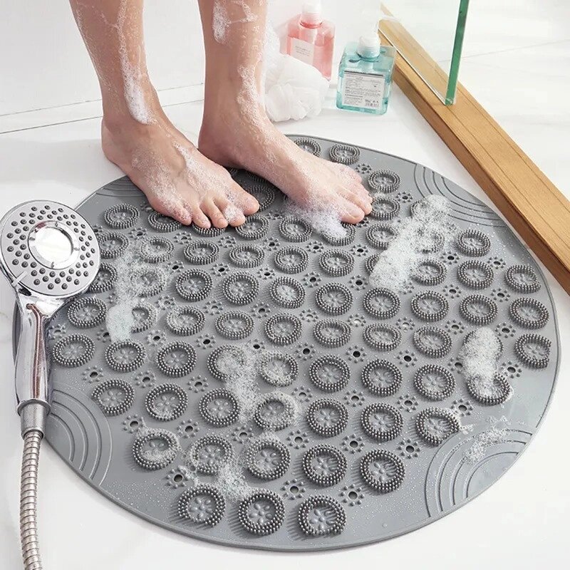 Силіконовий круглий килимок протиковзкий Bathlux на присосках для ванни та душу 55х55 см, Сірий від компанії Shock km ua - фото 1