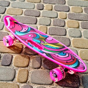 Скейт Пенні борд Skate зі світними колесами , алюмінієва підвіска не ковзна поверхня Рожевий