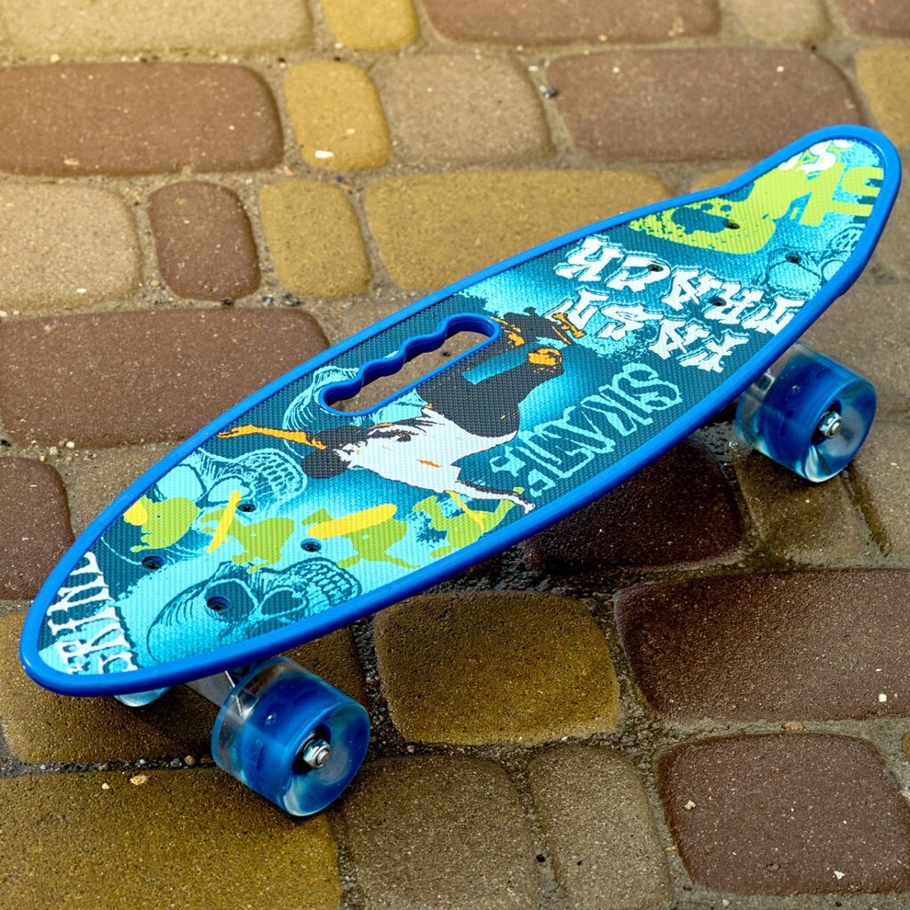 Скейт Пенні борд Skate зі світними колесами , алюмінієва підвіска не ковзна поверхня Синій від компанії Shock km ua - фото 1