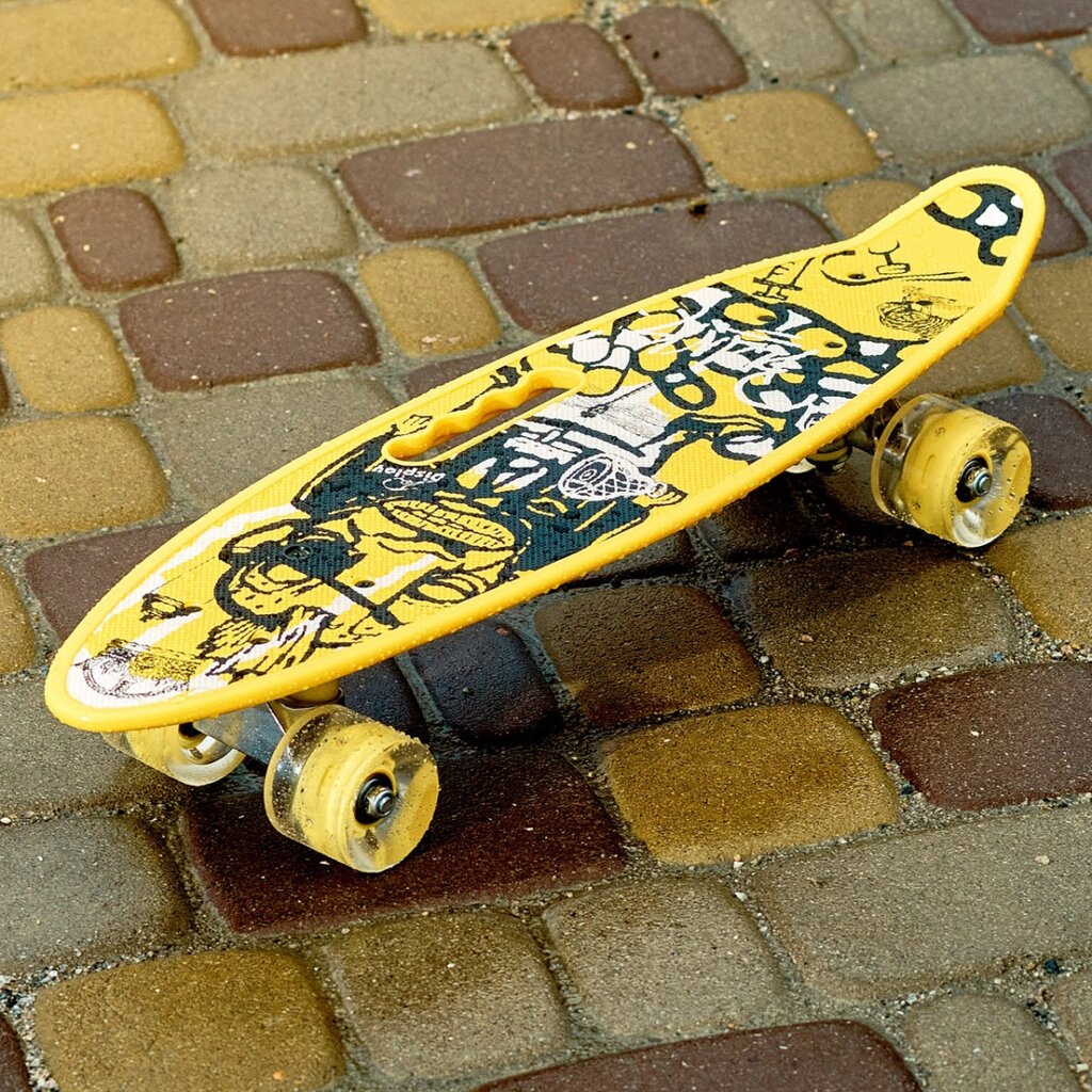 Скейт Пенні борд Skate зі світними колесами , алюмінієва підвіска не ковзна поверхня Жовтий від компанії Shock km ua - фото 1