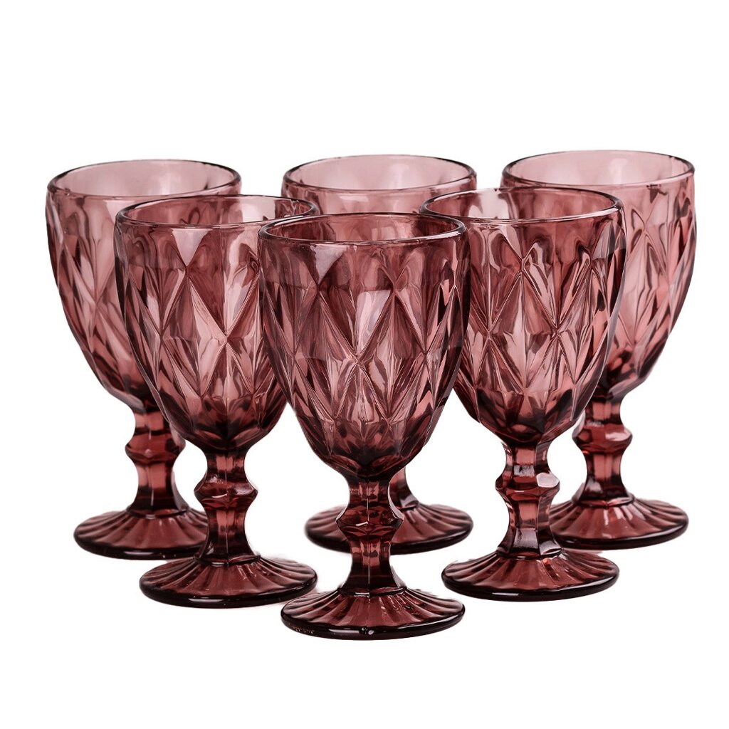 Скляні келихи з гранями набір келихів для вина 6 штук фужери для вина Рожевий від компанії Shock km ua - фото 1