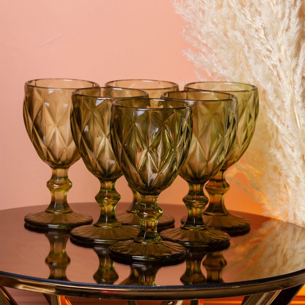 Скляні келихи з гранями набір келихів для вина 6 штук фужери для вина Зелений від компанії Shock km ua - фото 1