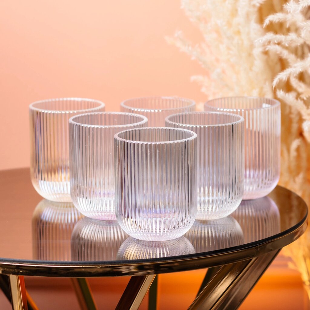 Склянка для напоїв фігурна прозора ребриста з товстого скла набір 6 шт Rainbow від компанії Shock km ua - фото 1