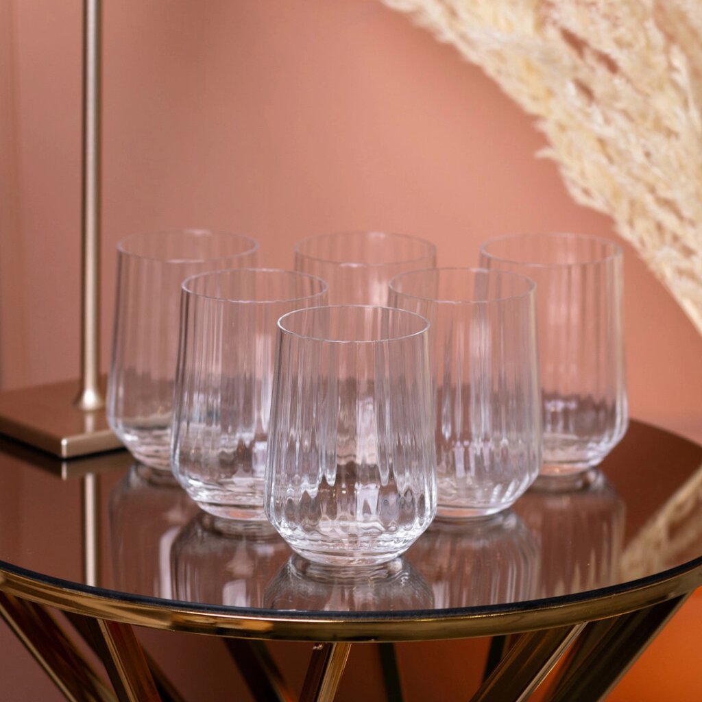 Склянка для напоїв висока фігурна прозора ребриста з скла набір 6 шт від компанії Shock km ua - фото 1