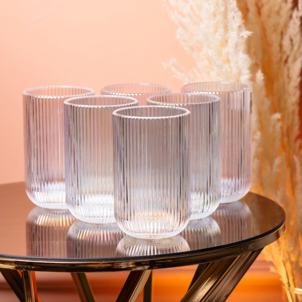 Склянка для напоїв висока фігурна прозора ребриста з товстого скла набір 6 шт Блакитний від компанії Shock km ua - фото 1