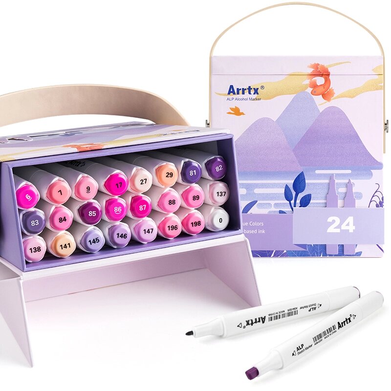 Спиртові маркери Arrtx Alp ASM-02PL 24 кольори, фіолетові відтінки від компанії Shock km ua - фото 1