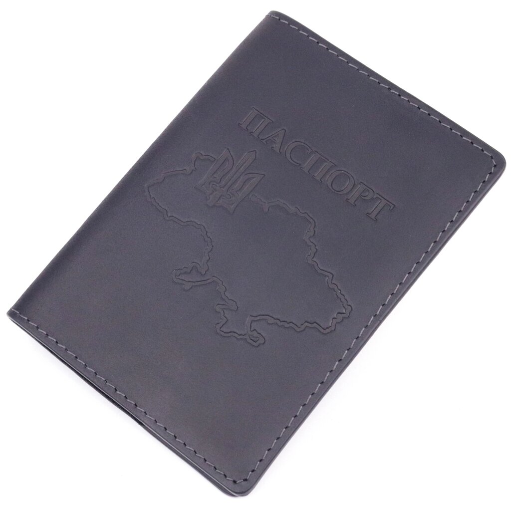 Стильна обкладинка на паспорт у вінтажній шкірі Карта GRANDE PELLE 16770 Чорна від компанії Shock km ua - фото 1
