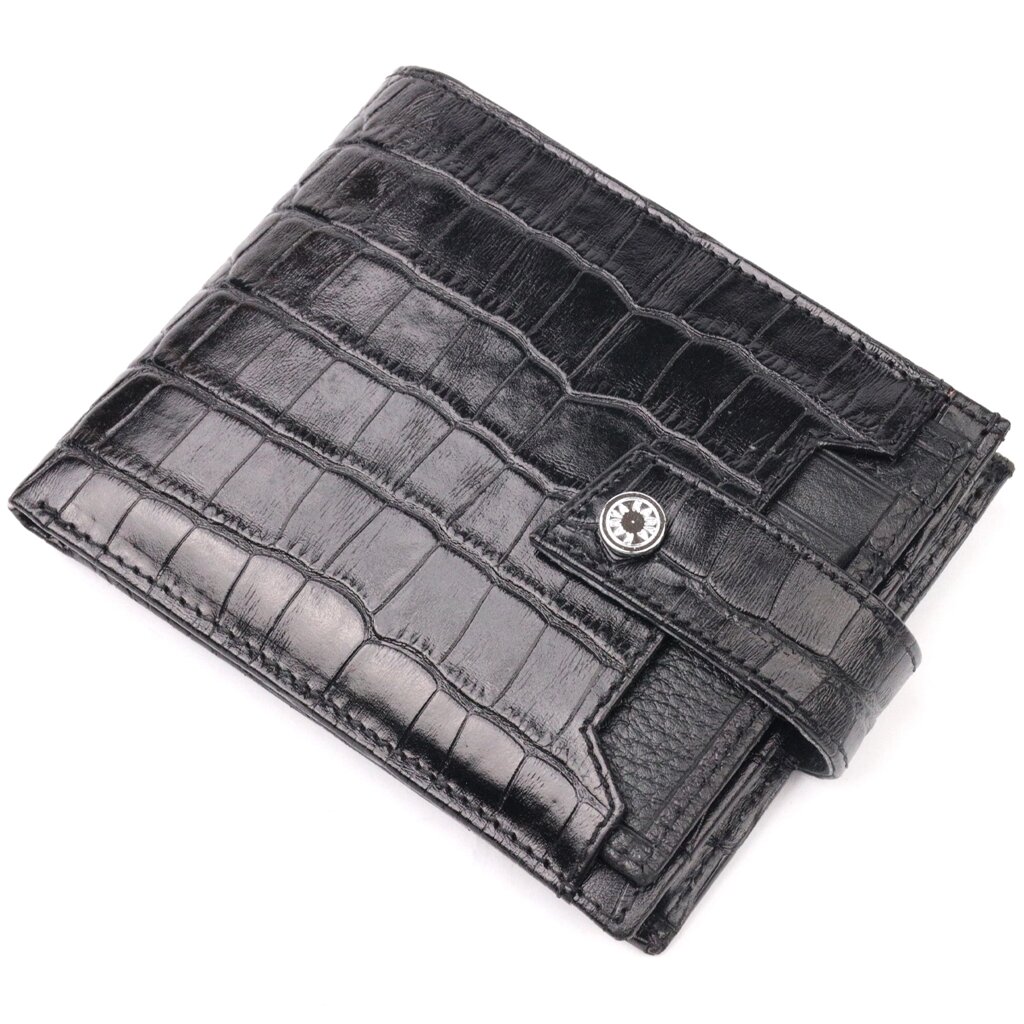 Стильний чоловічий гаманець із фактурної шкіри під рептилію KARYA 21065 Чорний від компанії Shock km ua - фото 1