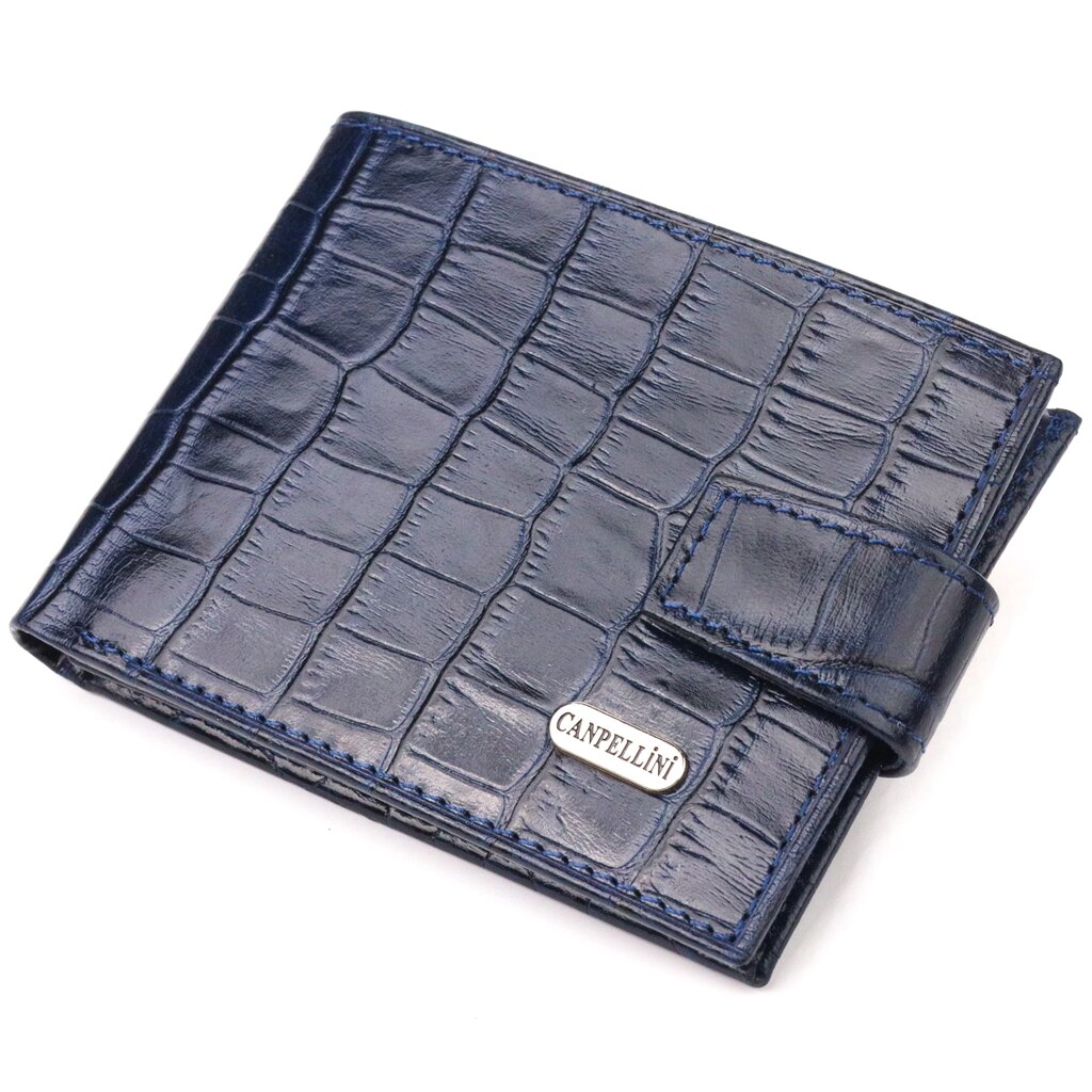 Стильний чоловічий гаманець із натуральної фактурної шкіри CANPELLINI 21514 Синій від компанії Shock km ua - фото 1