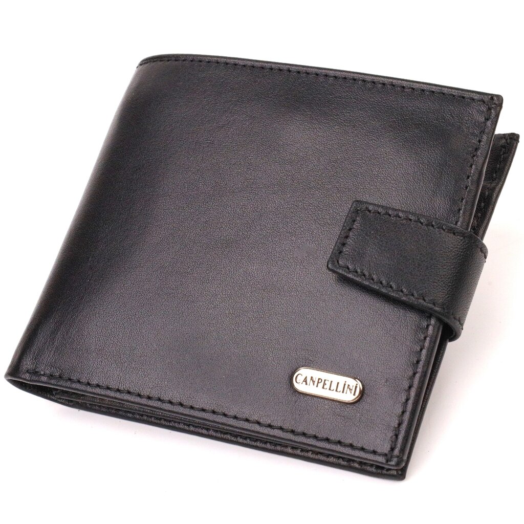 Стильний чоловічий гаманець з натуральної гладкої шкіри CANPELLINI 21880 Чорний від компанії Shock km ua - фото 1