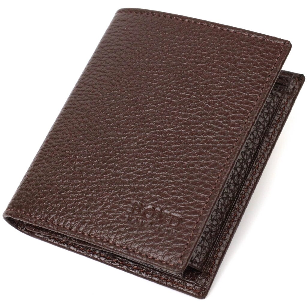 Стильний чоловічий гаманець з натуральної шкіри невеликого розміру BOND 21993 Коричневий від компанії Shock km ua - фото 1