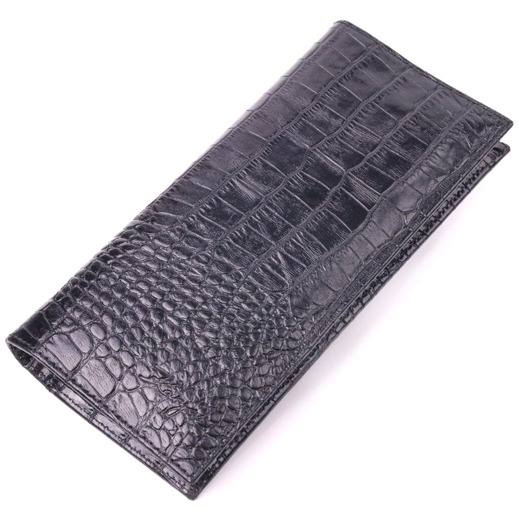 Стильний вертикальний гаманець із натуральної фактурної шкіри KARYA 21433 Чорний від компанії Shock km ua - фото 1