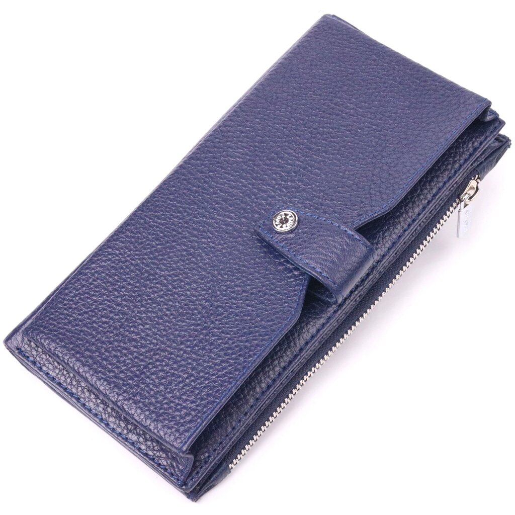 Стильний вертикальний гаманець із натуральної шкіри KARYA 21423 Синій від компанії Shock km ua - фото 1