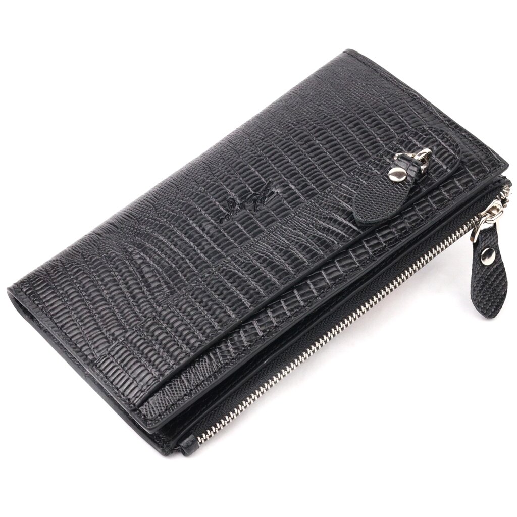 Сучасний складний гаманець із натуральної фактурної шкіри KARYA 21129 Чорний від компанії Shock km ua - фото 1