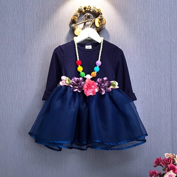 Сукня дитяча з поясом з квіточками темно-синя розмір 120 від компанії Shock km ua - фото 1