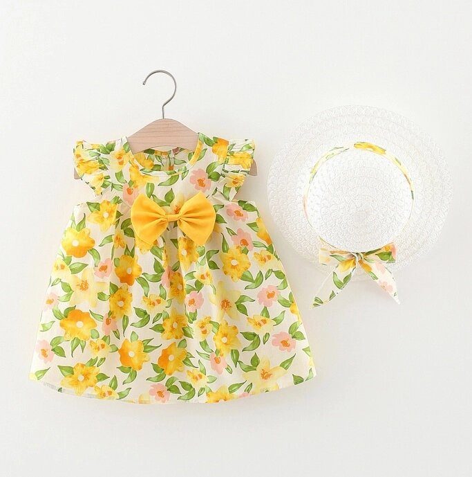 Сукня для дівчинки з капелюшком на літо жовта 10008, розмір 90 від компанії Shock km ua - фото 1