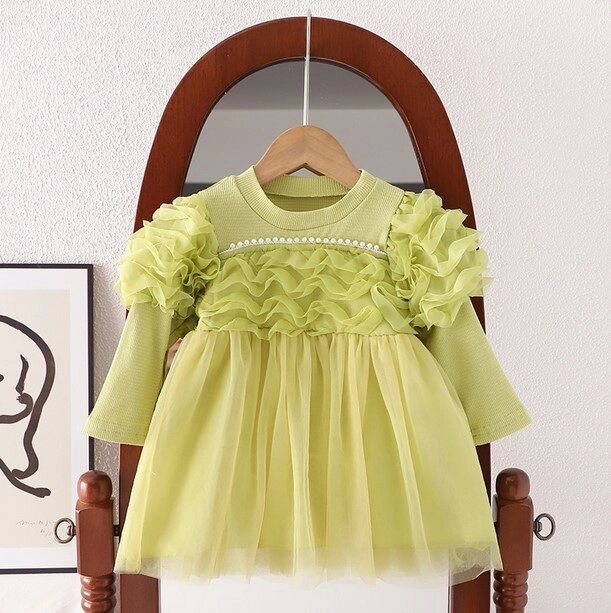 Сукня для дівчинки з намистинками зелена 10208, розмір 100 від компанії Shock km ua - фото 1