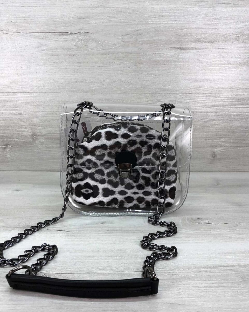 Сумка «Селена» з косметичкою чорно білий леопард (нікель) від компанії Shock km ua - фото 1
