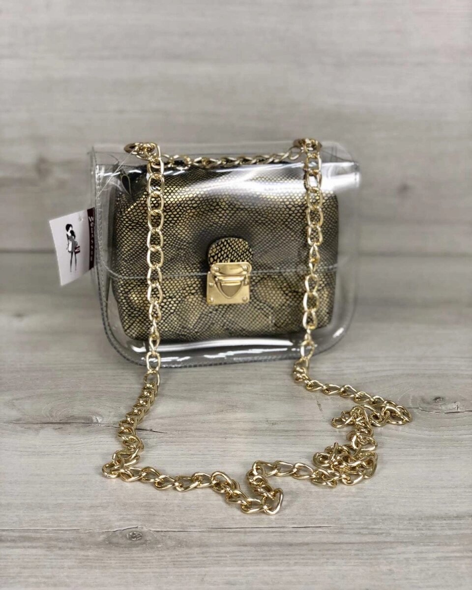 Сумка жіноча силіконова «Селена» з косметичкою золото від компанії Shock km ua - фото 1