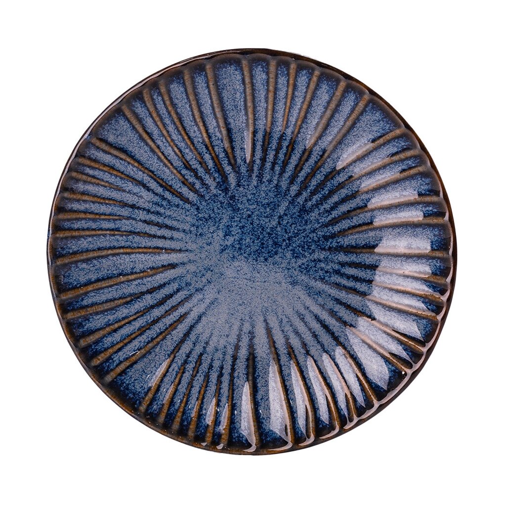 Тарілка плоска кругла з порцеляни 20.5 см синя обідня тарілка від компанії Shock km ua - фото 1
