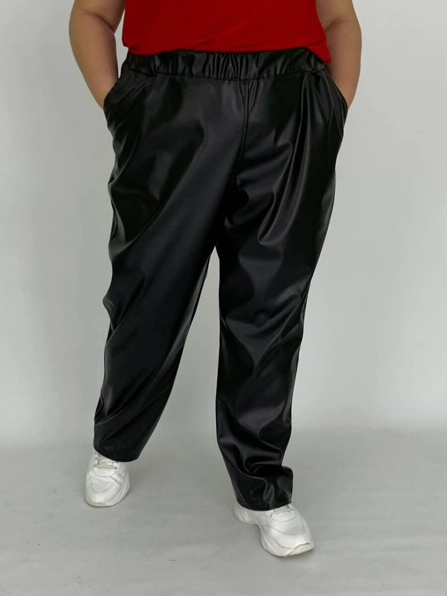 Теплі Стильні штани "Брайтон-3" екошкіра на флісі вільного крою Батал 66-68 70-72 74-72 від компанії Shock km ua - фото 1