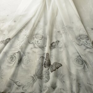 Тканина тюль вуаль набивний Butterfly Rose V-06A сіра