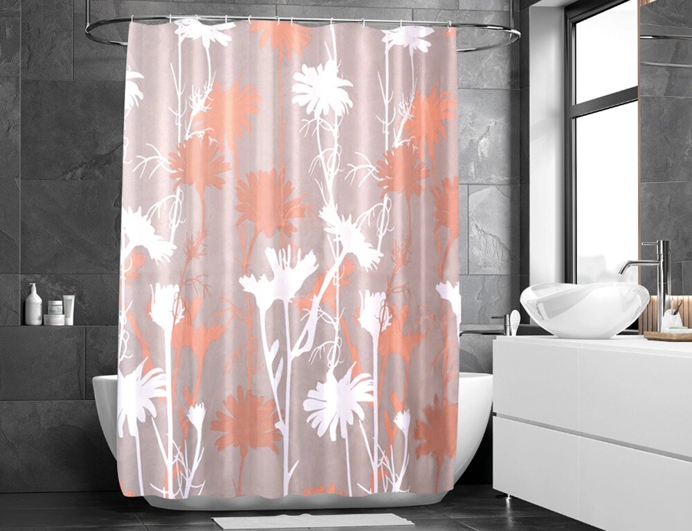 Тканинна штора для ванної кімнати FIORI ROSSO з кільцями. Розмір 180*180 від компанії Shock km ua - фото 1
