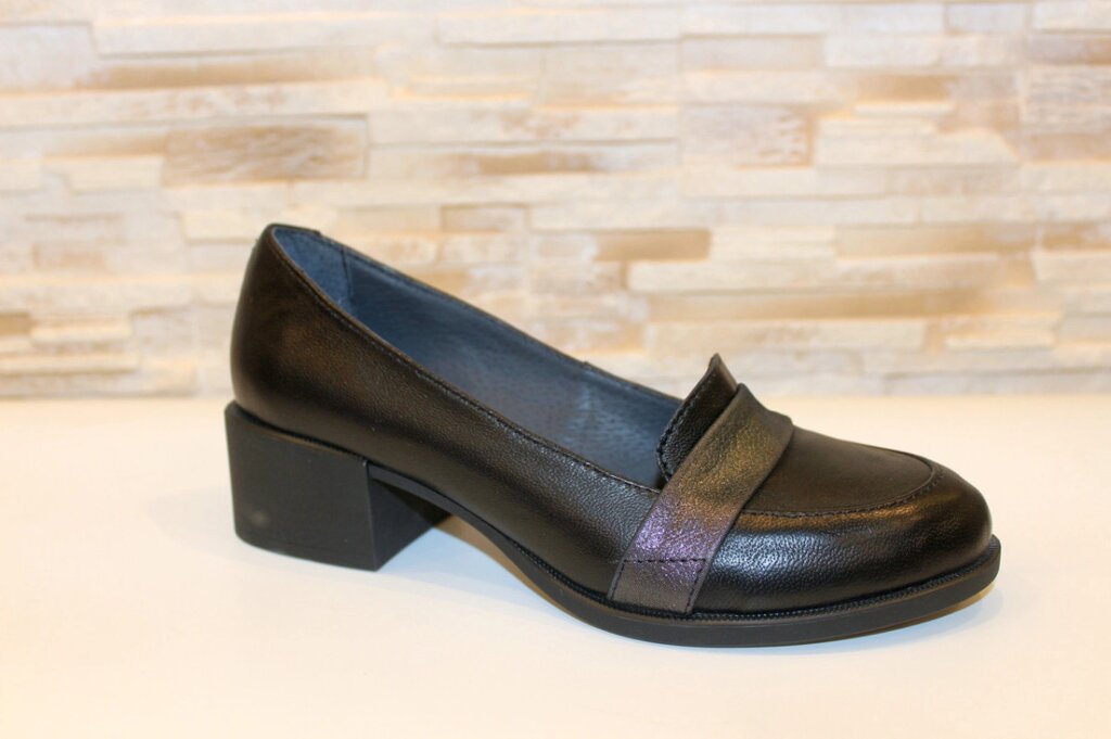 Туфлі жіночі чорні на зручному каблуці натуральна шкіра Т074 від компанії Shock km ua - фото 1
