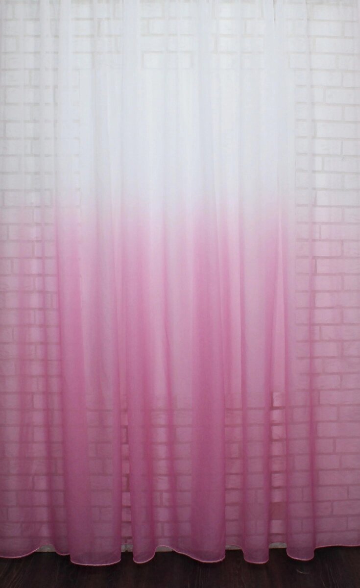 Тюль (3х2,7м.) розтяжка "Омбре" на батисті з обтяжувачем. Колір рожевий з білим. Код 575т 40-553 від компанії Shock km ua - фото 1