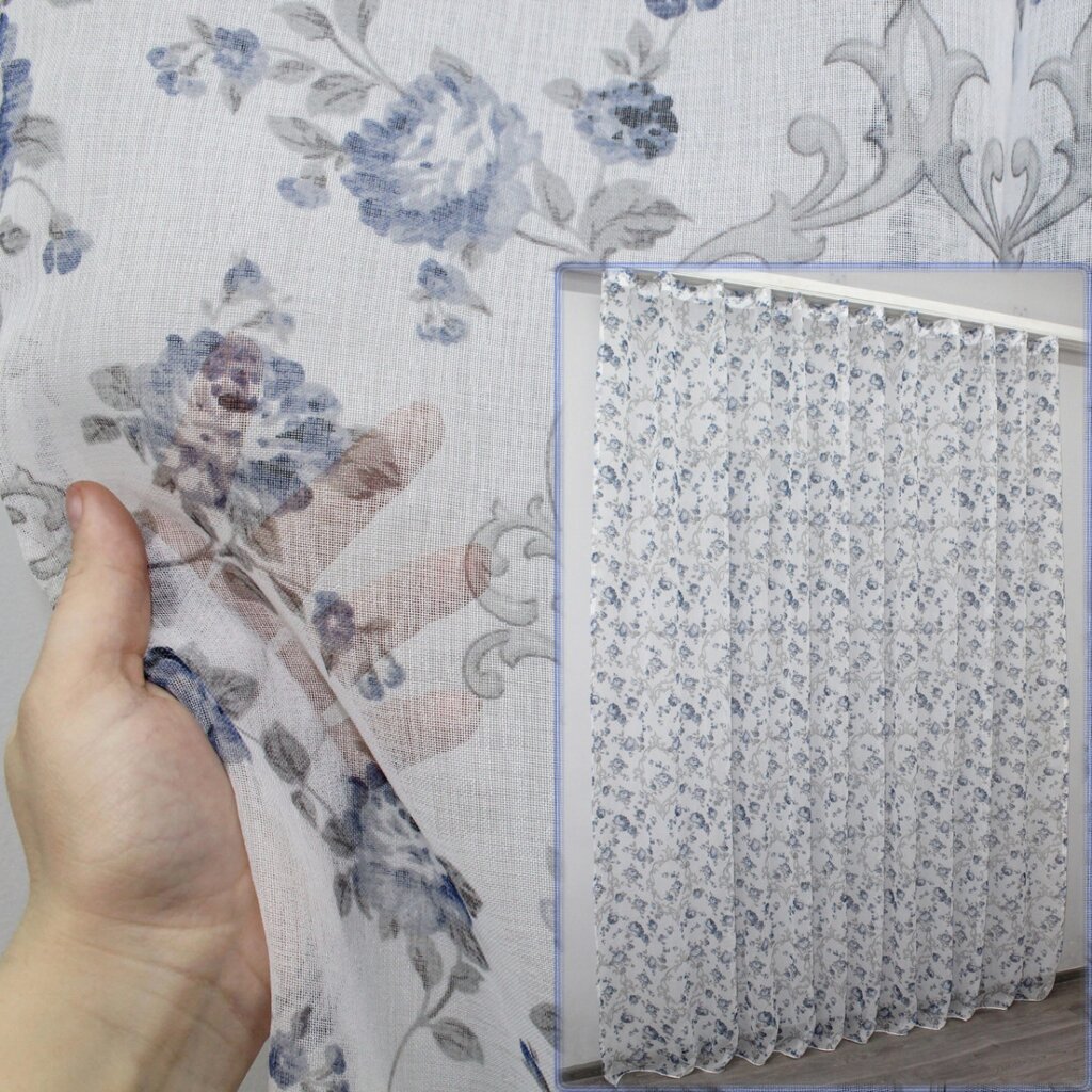 Тюль з батиста, колекція "Flora". Колір білий з сіро-блакитним. Код 416т від компанії Shock km ua - фото 1