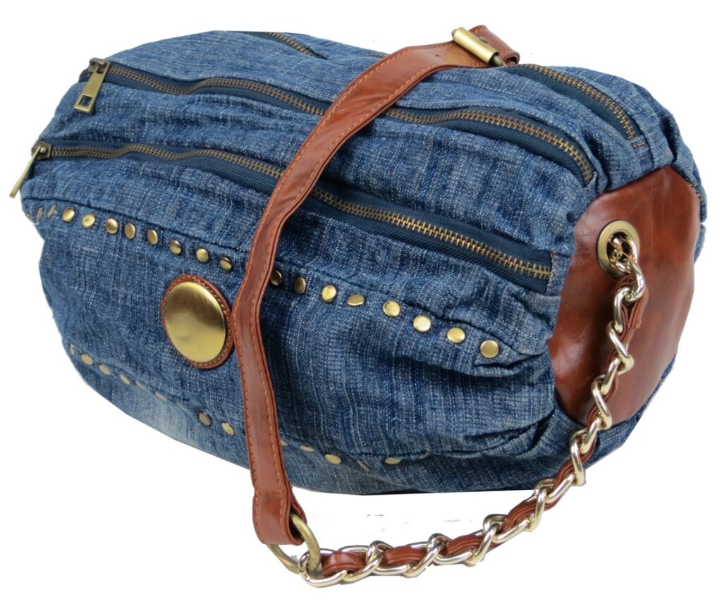Уцінка! Циліндрична жіноча джинсова сумка Fashion jeans bag синя від компанії Shock km ua - фото 1