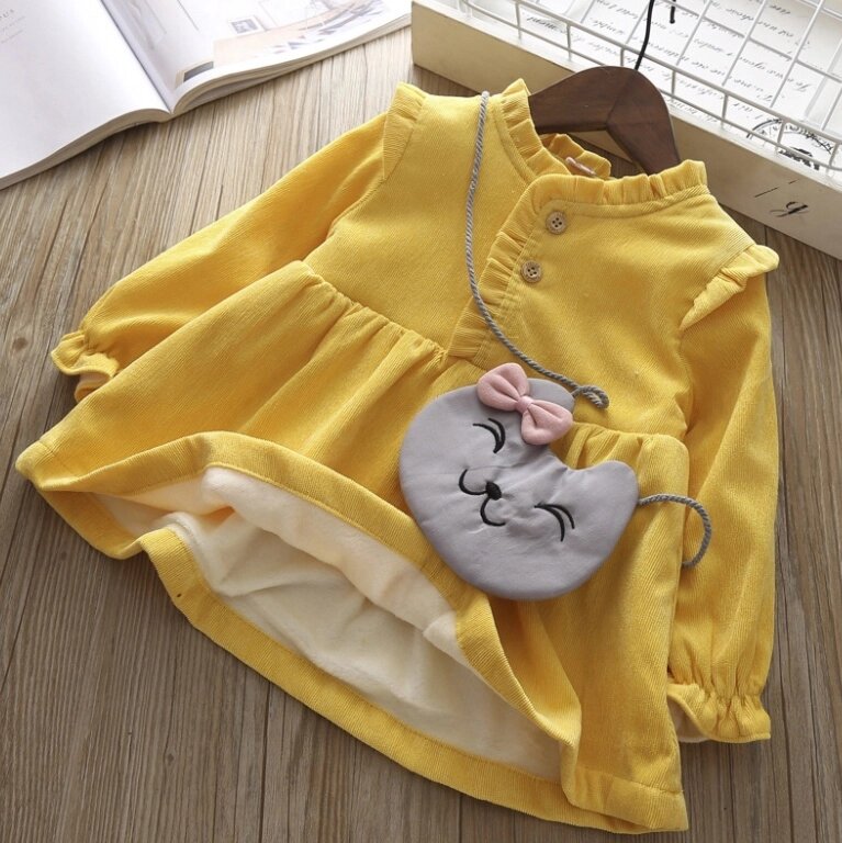 Утеплена сукня для дівчинки Cat жовта 1614, розмір 80 від компанії Shock km ua - фото 1