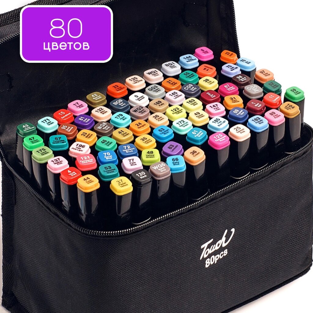 Великий набір скетч маркерів 80 кольорів Touch Raven у чорному чохлі для малювання від компанії Shock km ua - фото 1