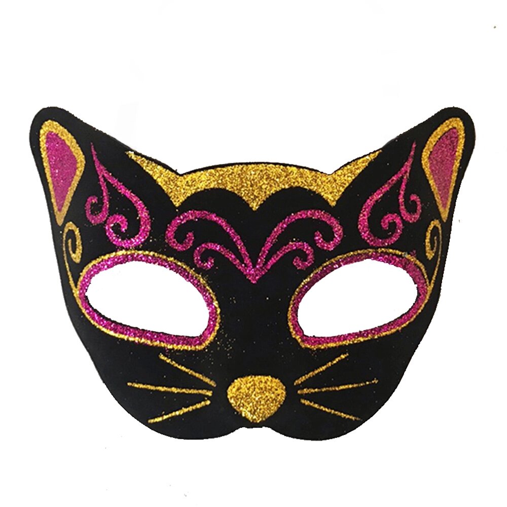 Венеціанська маска Кішка фетр (чорна з малиновим) від компанії Shock km ua - фото 1
