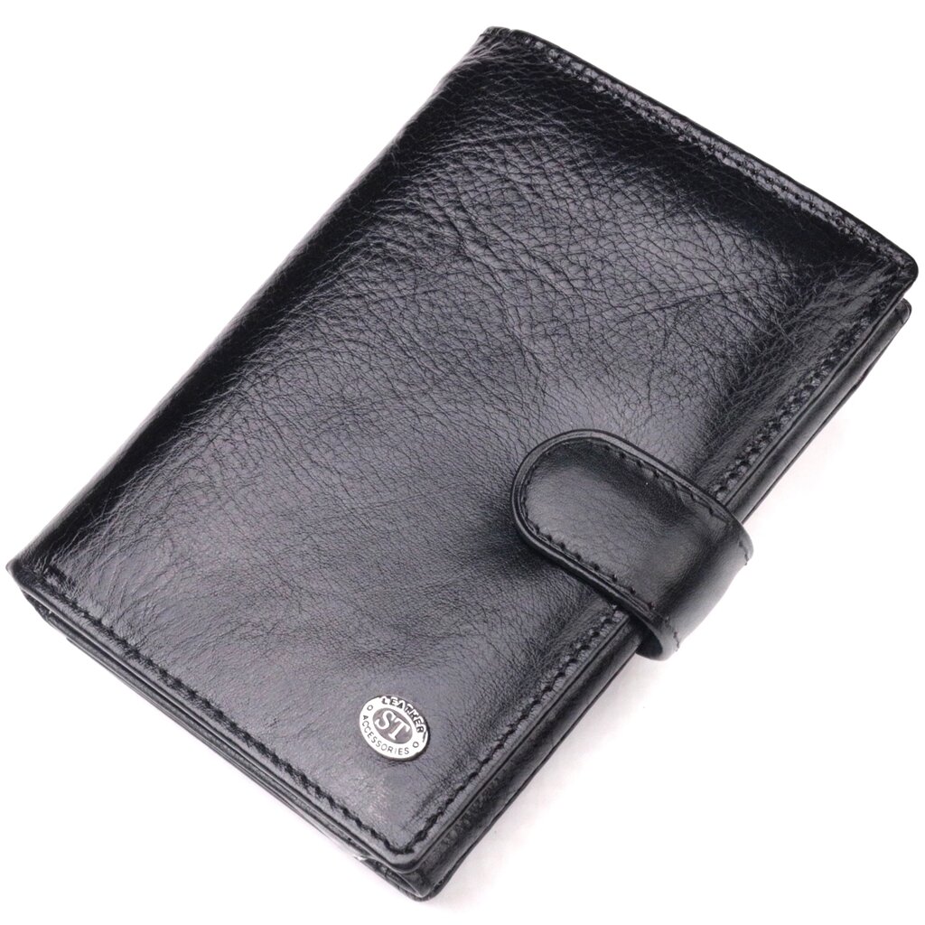 Вертикальний чоловічий гаманець із натуральної шкіри ST Leather 19406 Чорний від компанії Shock km ua - фото 1
