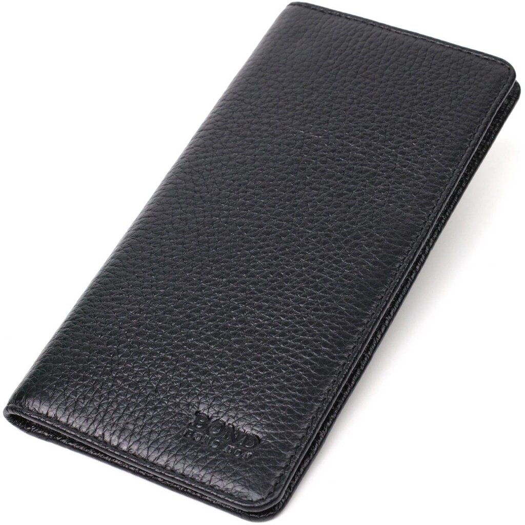 Вертикальний чоловічий гаманець із натуральної зернистої шкіри BOND 21983 Чорний від компанії Shock km ua - фото 1