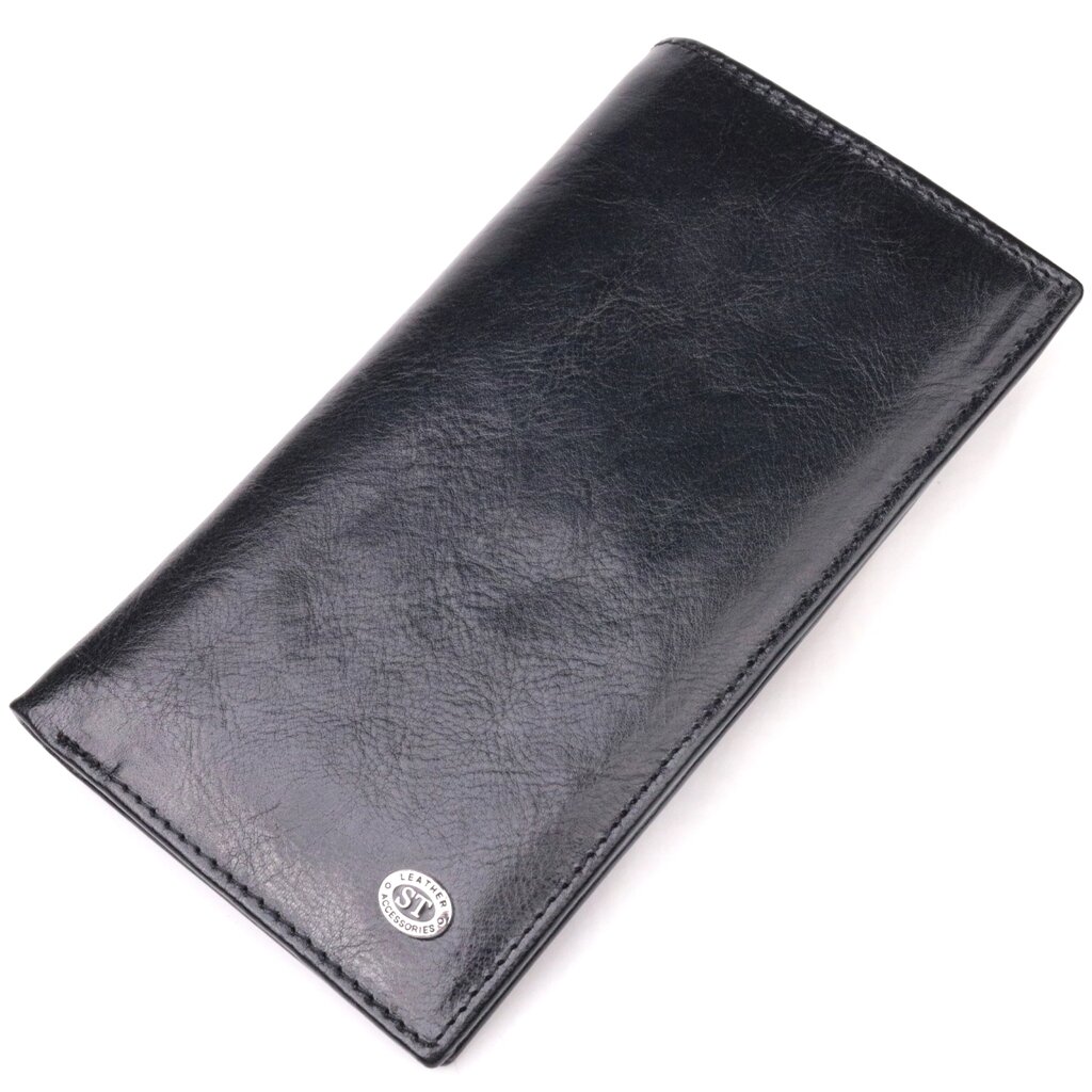 Вертикальний гаманець для чоловіків із натуральної шкіри ST Leather 19420 Чорний від компанії Shock km ua - фото 1