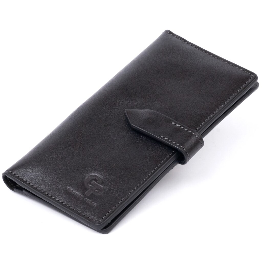 Вертикальний гаманець глянсовий Anet на кнопці GRANDE PELLE 11324 Чорний від компанії Shock km ua - фото 1