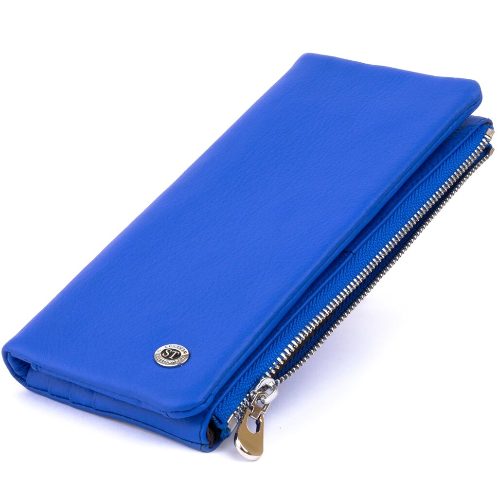 Вертикальний гаманець на кнопці унісекс ST Leather 19205 Синій від компанії Shock km ua - фото 1