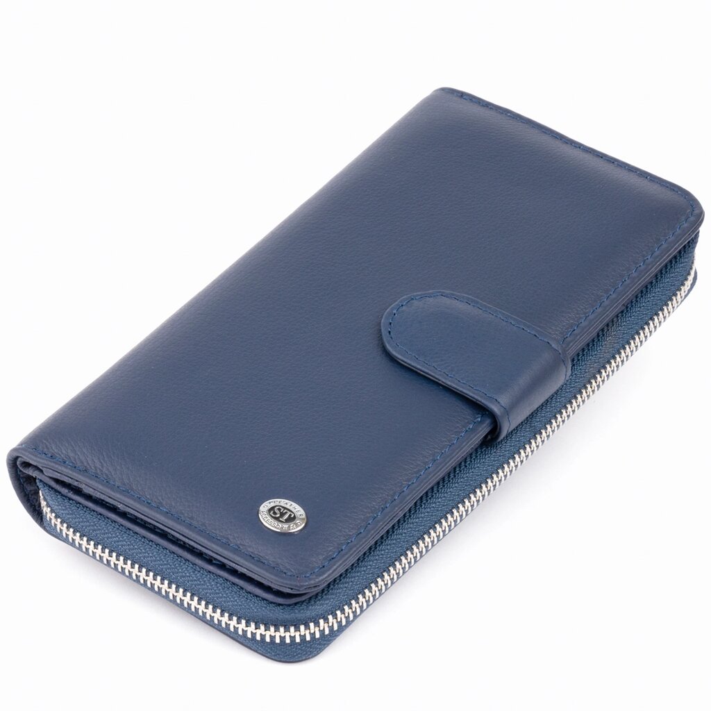 Вертикальний місткий гаманець зі шкіри унісекс ST Leather 19301 Синій від компанії Shock km ua - фото 1