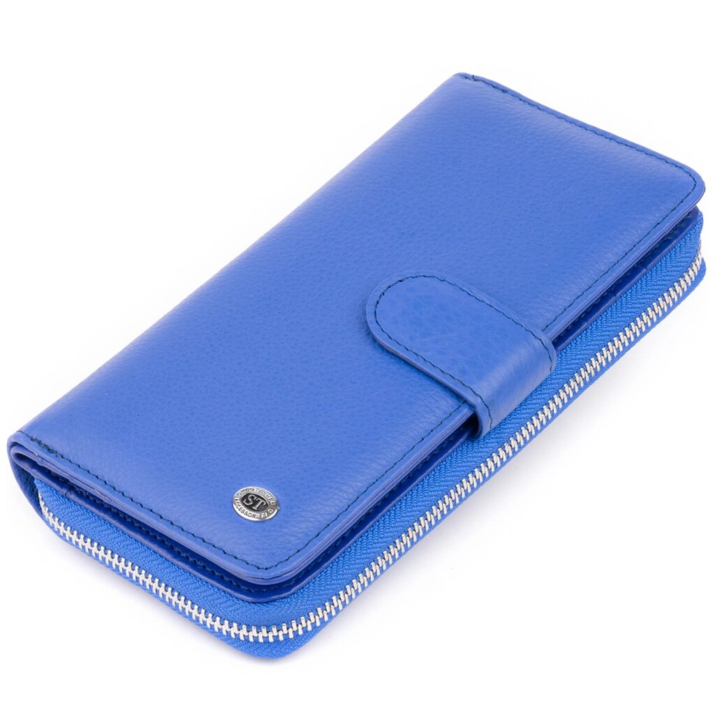 Вертикальний місткий гаманець зі шкіри унісекс ST Leather 19305 Синій від компанії Shock km ua - фото 1