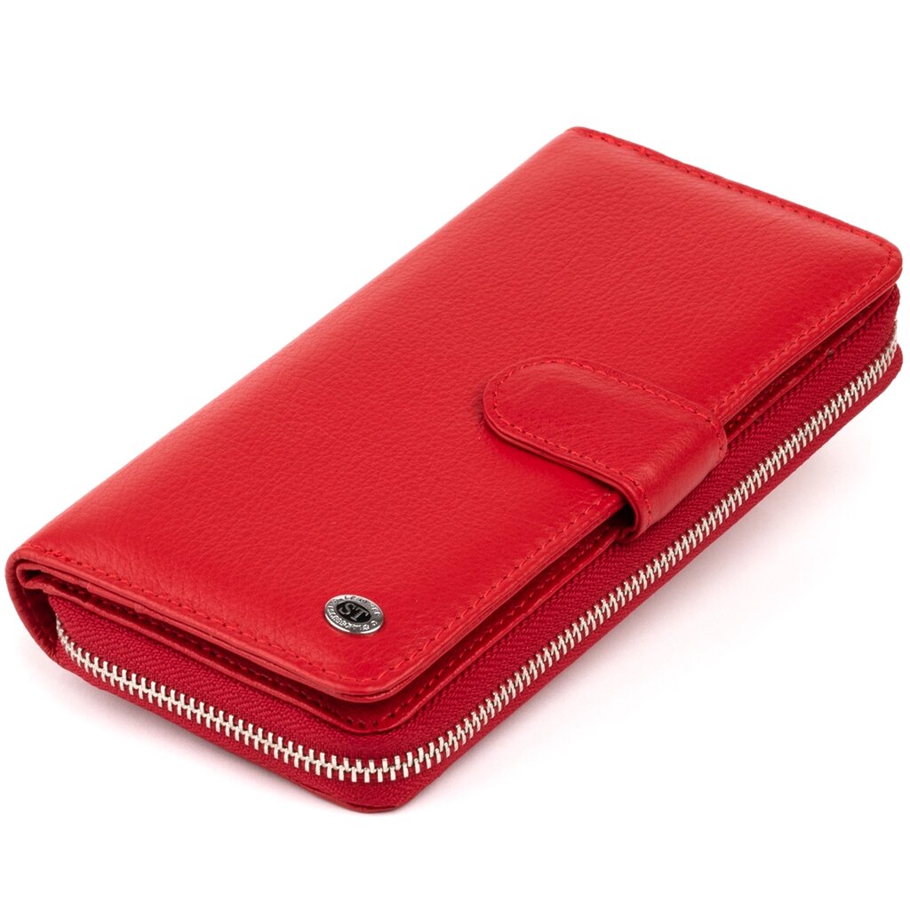 Вертикальний місткий гаманець зі шкіри жіночий ST Leather 19306 Червоний від компанії Shock km ua - фото 1