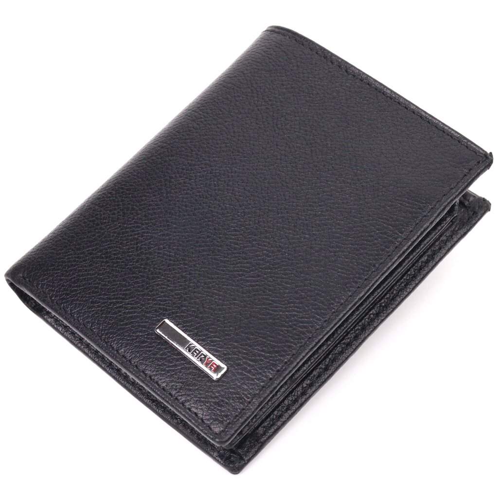 Вертикальний невеликий шкіряний гаманець без застібки KARYA 21362 Чорний від компанії Shock km ua - фото 1